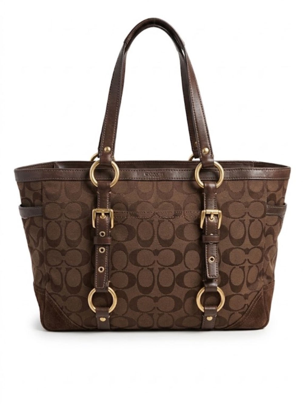 Vintage Coach Soho Signature Buckle Tote Brown Suede Turnlock Bag 10927